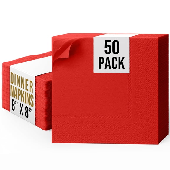 Exquisite Red Dinner Napkins, 50 Count 2-Ply Disposable Paper Napkins, 8" x 8" Folded