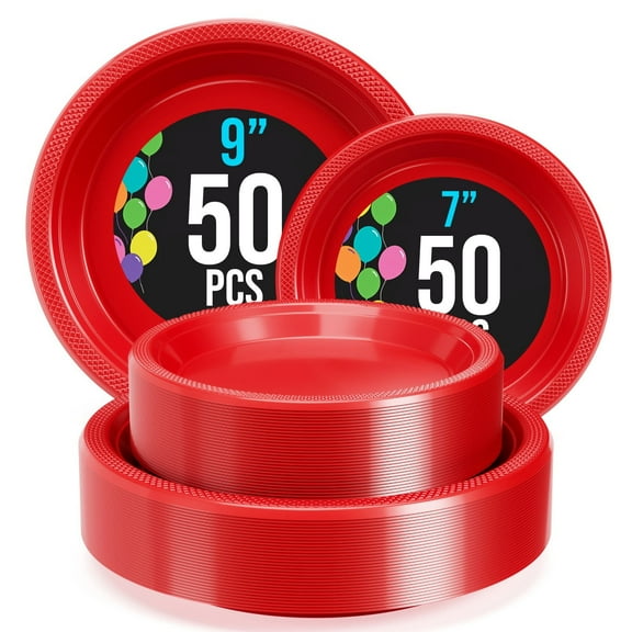 Exquisite Red Dinner Plates Combo - 100 Pack - 7" and 9" Plates