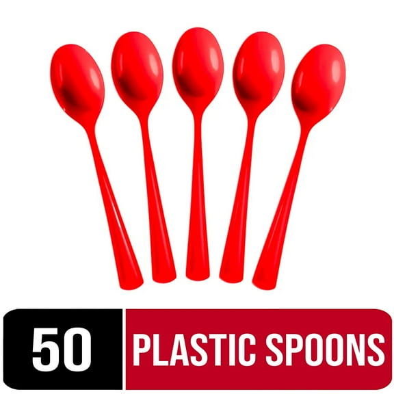 Exquisite Red Disposable Spoons - Red Plastic Spoons - 50 Count