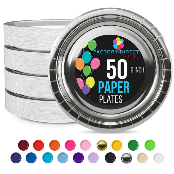 Exquisite Reflective Silver Paper Plates Disposable 50 Ct - 9 Inch Heavy Duty 350 GSM Round Plates