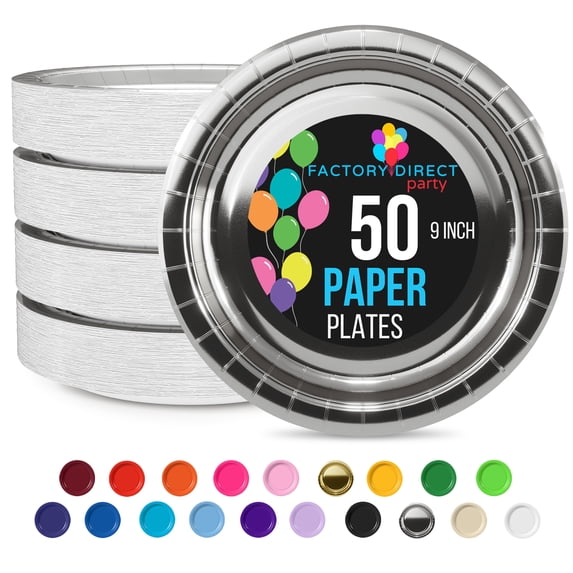 Exquisite Reflective Silver Paper Plates Disposable 50 Ct - 9 Inch Heavy Duty 350 GSM Round Plates