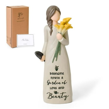 Handcrafted Resin Statue of Elegant Lady with Tulips, Botanical Art Decor, Garden Collectible for Home & Office