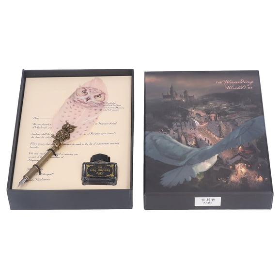 Exquisite Retro Owl Quill Pen and Ink Set with Premium Stainless Steel Nib Classical Feather Dip Calligraphy Pen Kit for Writing and Gifting (8.27 inches / 21 cm)