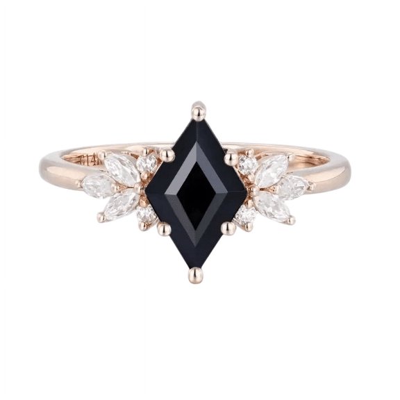 Exquisite Rhombus-Shaped Black Onyx and Moissanite Engagement Ring for Women | 925 Sterling Silver | Elegant, Durable, and Affordable | Perfect for Engagements, Gifts, and Special Occasions