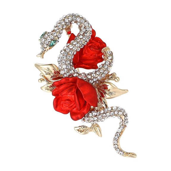Exquisite Rose And Snake Brooch Adornment Perfect For Business And Art Event