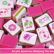 Exquisite Rose Pink Acrylic American Mahjong Set, 166 Tiles Modern Crystal Mah-Jongg Kit with Hand-Painted Engravings, Luxury Tabletop Game with Portable Carrying Bag for Gifting
