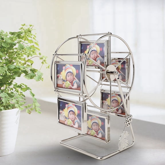 Exquisite Rotating Ferris Wheel Picture Frame with 6 Openings for 2x3 Inches / 5x7.6 cm Photos, Premium Metal and Glass Tabletop Photo Display Stand for Home Office Decor and Wedding Gifts