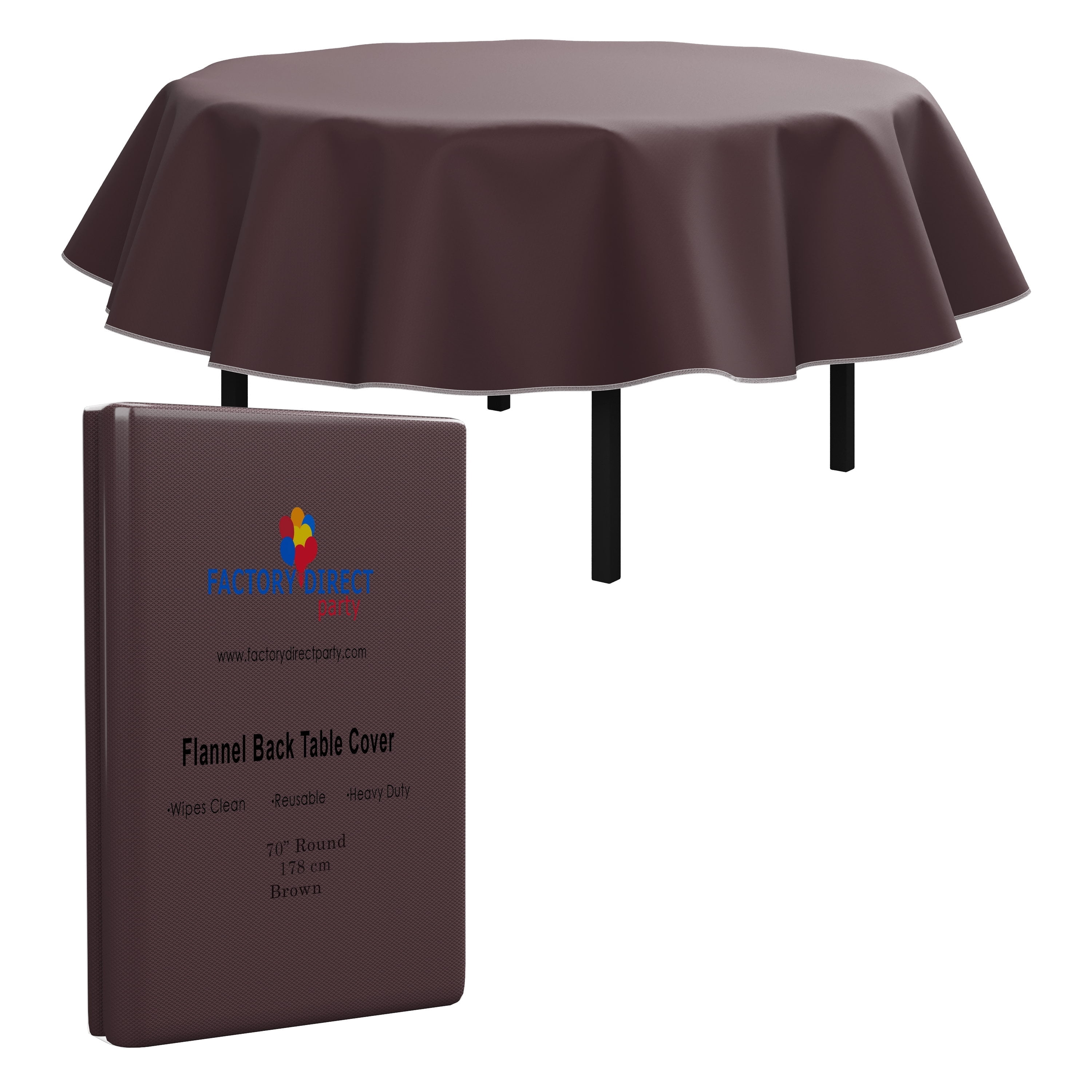 Exquisite Round 70" x 70" Waterproof Flannel Backed Brown Tablecloth ...