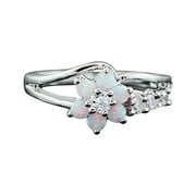 Exquisite Round Cut White Fire Opal Stone 925 Sterling Silver Flower Opal Rings