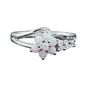 Exquisite Round Cut White Fire Opal Stone 925 Sterling Silver Flower Opal Rings