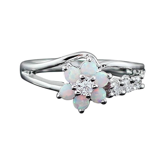 Exquisite Round Cut White Fire Opal Stone 925 Sterling Silver Flower Opal Rings