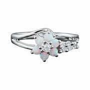 Exquisite Round Cut White Fire Opal Stone 925 Sterling Silver Flower Opal Rings
