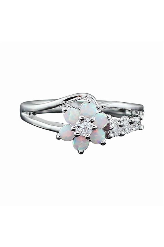 Exquisite Round Cut White Fire Opal Stone 925 Sterling Silver Flower Opal Rings
