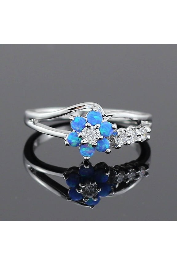 Exquisite Round Cut White Fire Opal Stone 925 Sterling Silver Flower Opal Rings