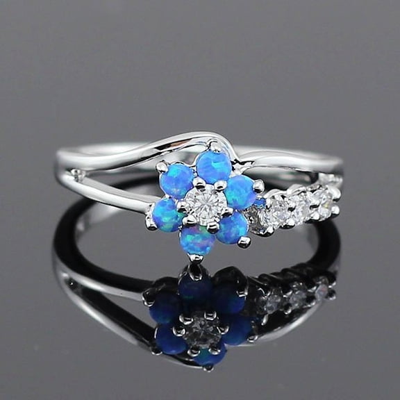 Exquisite Round Cut White Fire Opal Stone 925 Sterling Silver Flower Opal Rings