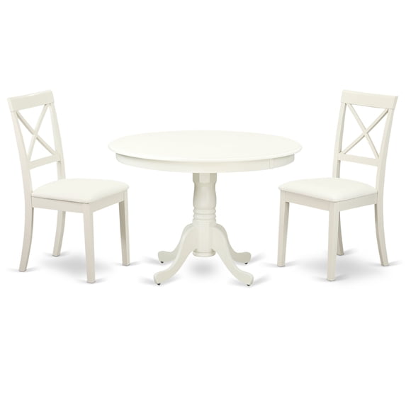 Exquisite Round Kitchen Dinette Set | 42" Table, 2 Dining Chairs | Dark Smooth Elements | Linen White Finish | Elegant & Comfortable
