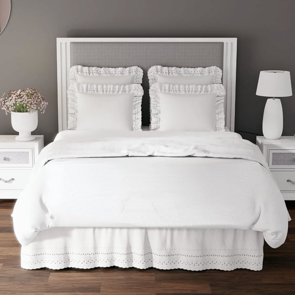 Exquisite Ruffled Design Bed Skirt in White King Size with Storage Scallops