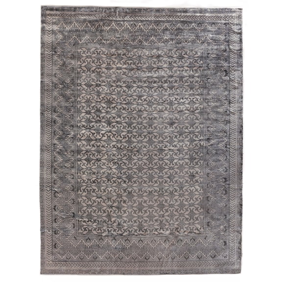 Exquisite Rugs Antique Weave Bamboo Ivory/Silver Bamboo Silk Hand-Knotted Area Rug