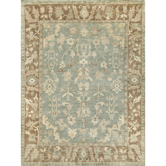 Exquisite Rugs Antique Weave Oushak Blue/Light Brown New Zealand Wool Hand-Knotted Area Rug