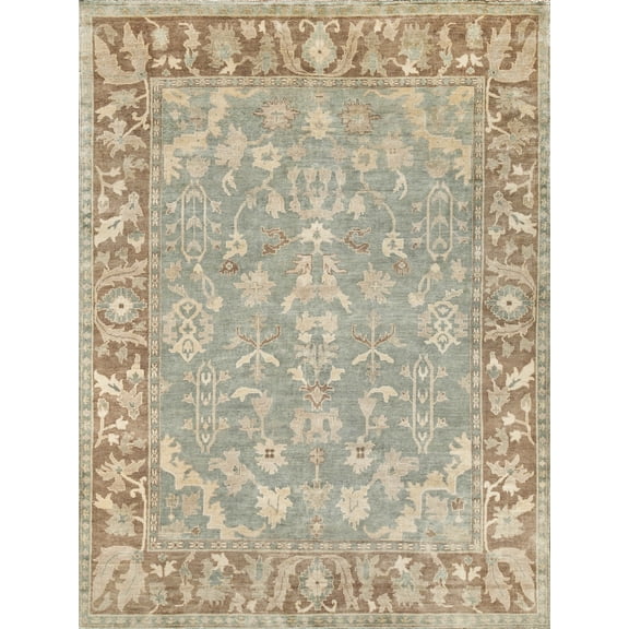Exquisite Rugs Antique Weave Oushak Blue/Light Brown New Zealand Wool Hand-Knotted Area Rug