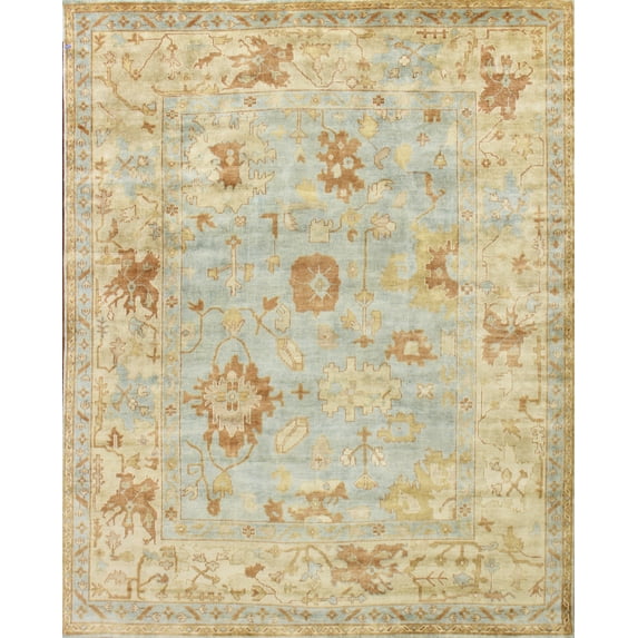 Exquisite Rugs Antique Weave Oushak Dark Blue/Beige New Zealand Wool Hand-Knotted Area Rug