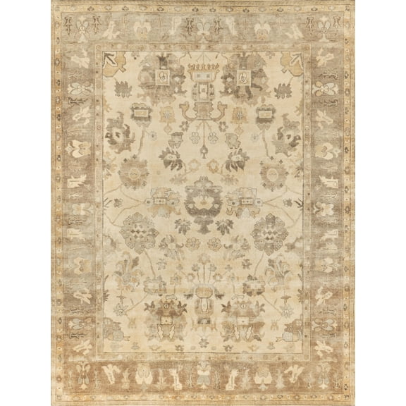 Exquisite Rugs Antique Weave Oushak Ivory/Gray/Beige New Zealand Wool Hand-Knotted Area Rug