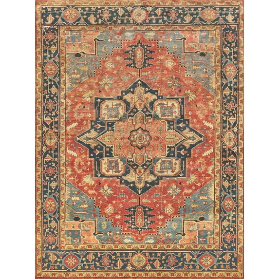 Exquisite Rugs Antique Weave Serapi Rust/Blue New Zealand Wool Hand-Knotted Area Rug