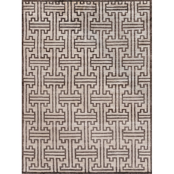 Exquisite Rugs Bamboo Silk Ivory/Brown Bamboo Silk Hand-Knotted Area Rug
