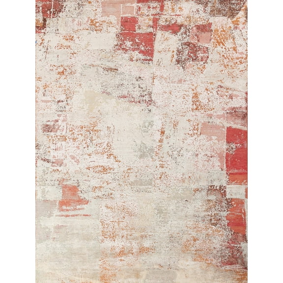 Exquisite Rugs Fine Pure Silk Beige/Orange/Gold Silk Hand-Knotted Area Rug