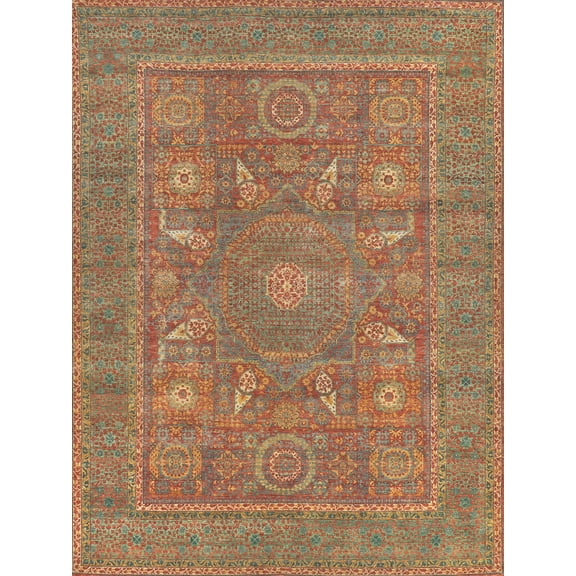 Exquisite Rugs Mamluk Rust/Green New Zealand Wool Hand-Knotted Area Rug