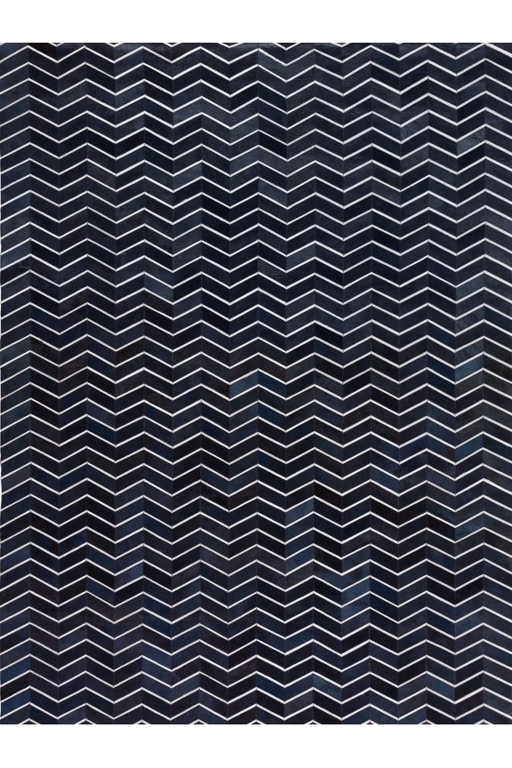 Natural Hide Blue Leather Hide Hand-Tufted Area Rug
