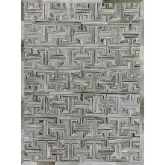 Exquisite Rugs Natural Hide Gray Leather Hide Hand-Tufted Area Rug