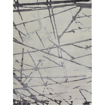 Exquisite Rugs Space Age Silver/Gray/Ivory Wool/Bamboo Silk Hand-Knotted Area Rug