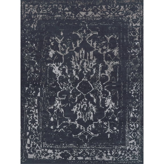 Exquisite Rugs Terras Navy/Silver Wool/Bamboo Silk Hand-Knotted Area Rug
