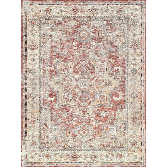 Antique Loom Rust/Beige Polyester powerloom Area Rug