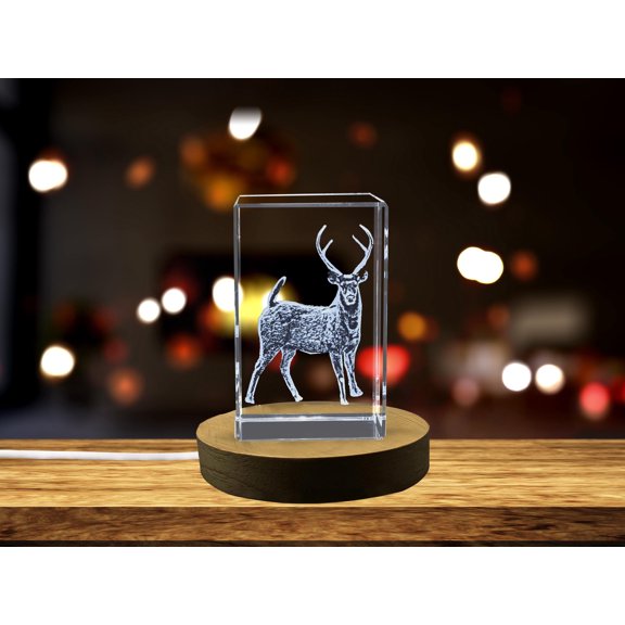 Exquisite Sambar Deer Engraved Crystal Sculpture - A Unique Gift for Wildlife Lovers
