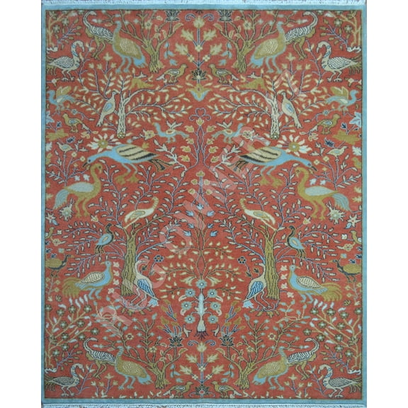 Exquisite Serapi Rug Handmade Hand-Knotted 8X10 Rust, Gold, M Blue, Beige, Animal Printed Wool Area Rug