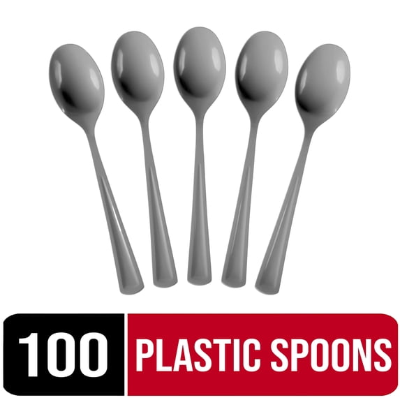Exquisite Silver Disposable Spoons - Gray Plastic Spoons - 100 Count