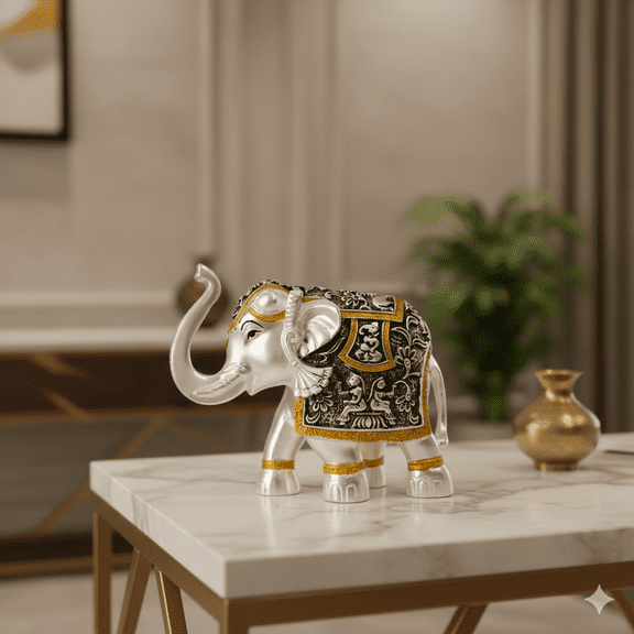 Antique Silver-Coated Elephant Figurine - Ideal for Home Decor