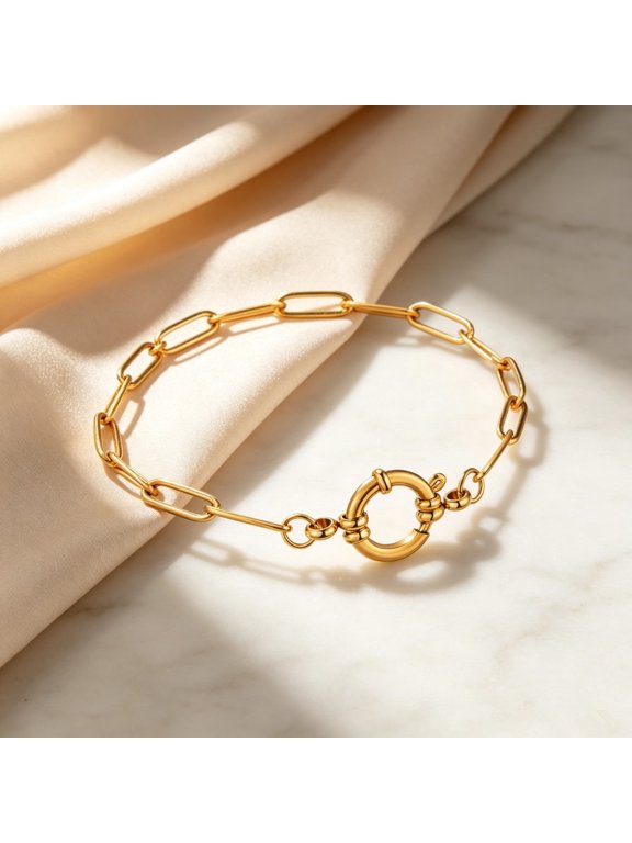 14K Gold Filled BubbleClasp Tiny Square Link Bracelet, Sleek Minimalsilhouette Wristwear Jewelry For Wome