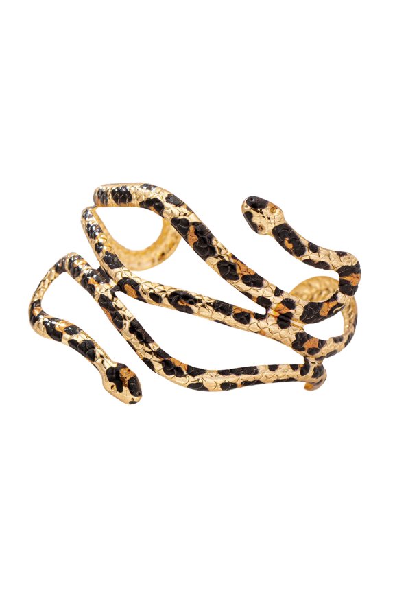 Exquisite Snake Shaped Leopard Print Metal Bangle Adjustable Open Cuff Trendy Women's Jewelry for Party Wear