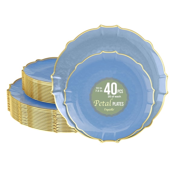 Exquisite Spring Lake Gold Rim Disposable Plastic Plates 40ct Party Set, 7.5" & 10" Plates