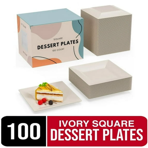 Exquisite Square Mini Dessert Plates - 4.5" 100 Ivory Disposable Appetizer Plates