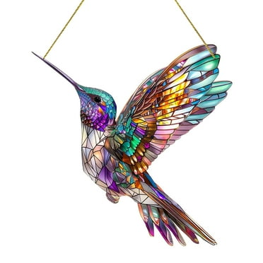 Exquisite Stained Glass Hummingbird Ornament Handcrafted Suncatcher with Iridescent Colors and Crystal Accents