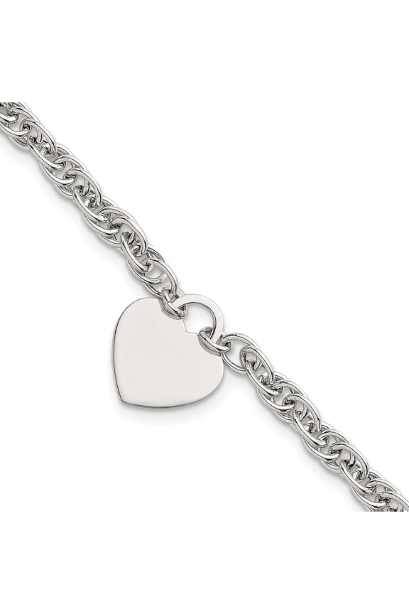 Exquisite Stunning Sparkle-worthy Sterling Silver Polished Fancy Engravable Heart Disc on Rope Chain 7 Inch with 1 Inch Extension Bracelet Ethereal Artisan Feminine