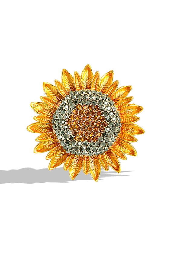 Exquisite Sunflower Design Rhinestone Inlaid Brooch Boho Vacation Style Delicate Female Lapel Pins Gift