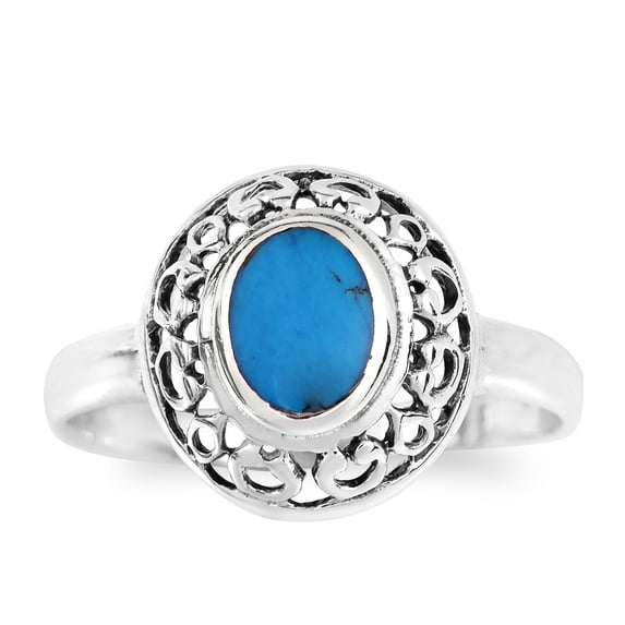 Exquisite Swirl Frame Oval Blue Turquoise Sterling Silver Band Ring for Female Anniversary-10