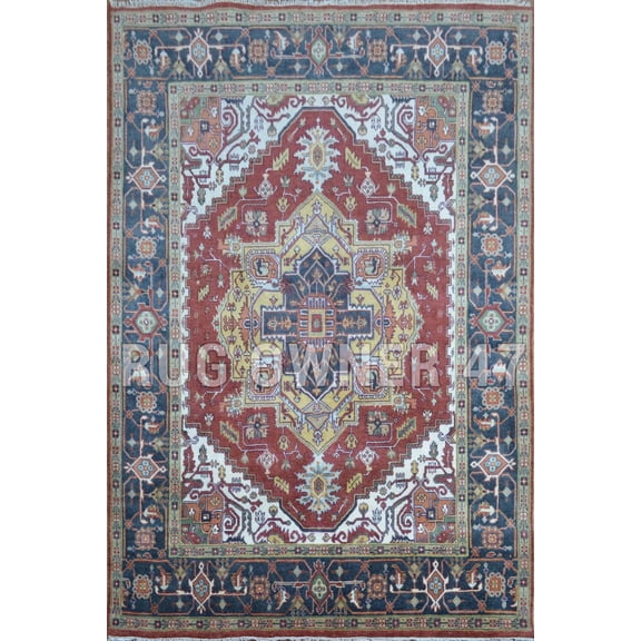Exquisite Traditional Hand-Knotted Serapi Rug - 9x12 ft - A Symphony of Colours and Craftsmanship