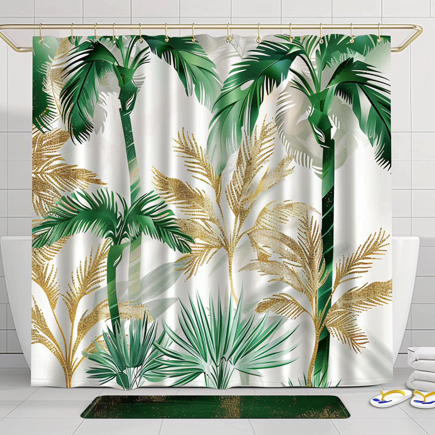 Exquisite Tropical Palm Tree Bathroom Decor Set with Gold Accents High