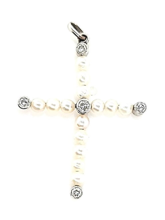 Exquisite Ultra Rare Vintage Tiny Pearl and Diamond Cross in Platinum